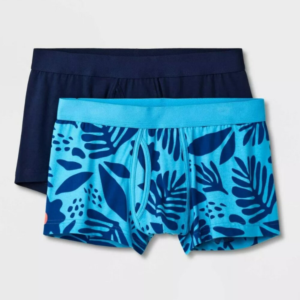 Men's Floral Leaf Print Trunks 2pk - Goodfellow & Co™ Blue/Navy - Large